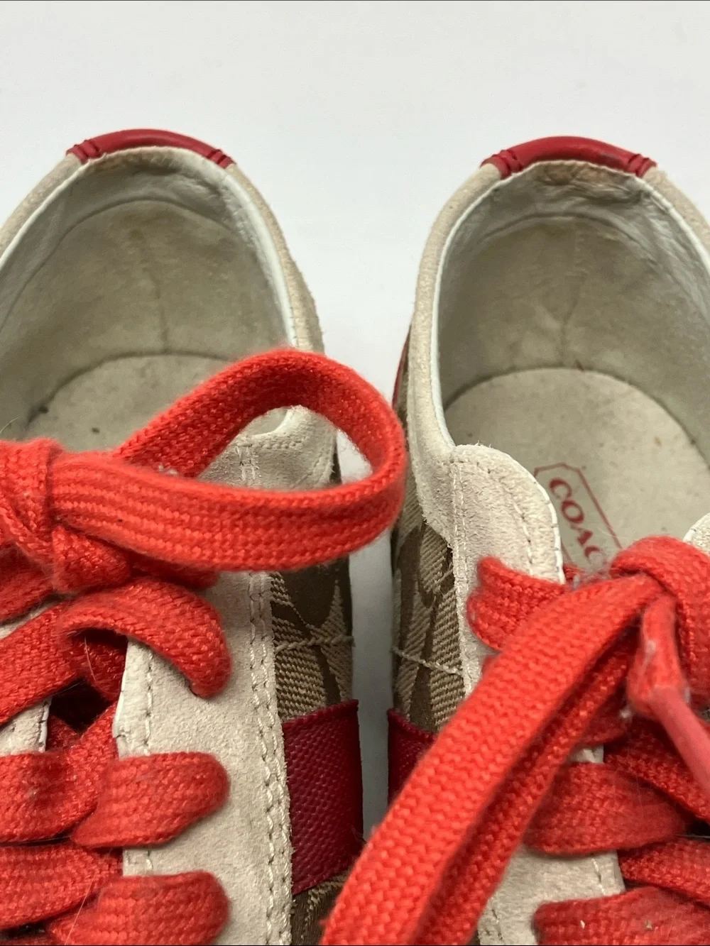 Coach Baylee Signature C Canvas Suede Sneakers Red Tan Sz 7.5 A1474
